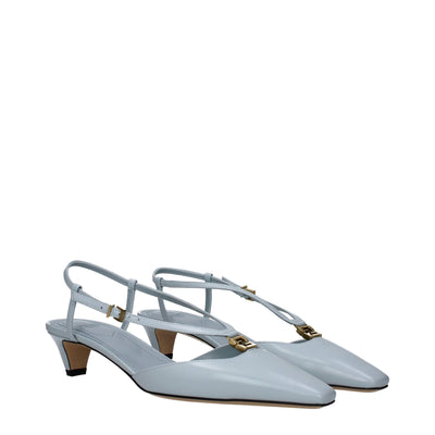 Sandales plates en cuir bleu clair Fendi