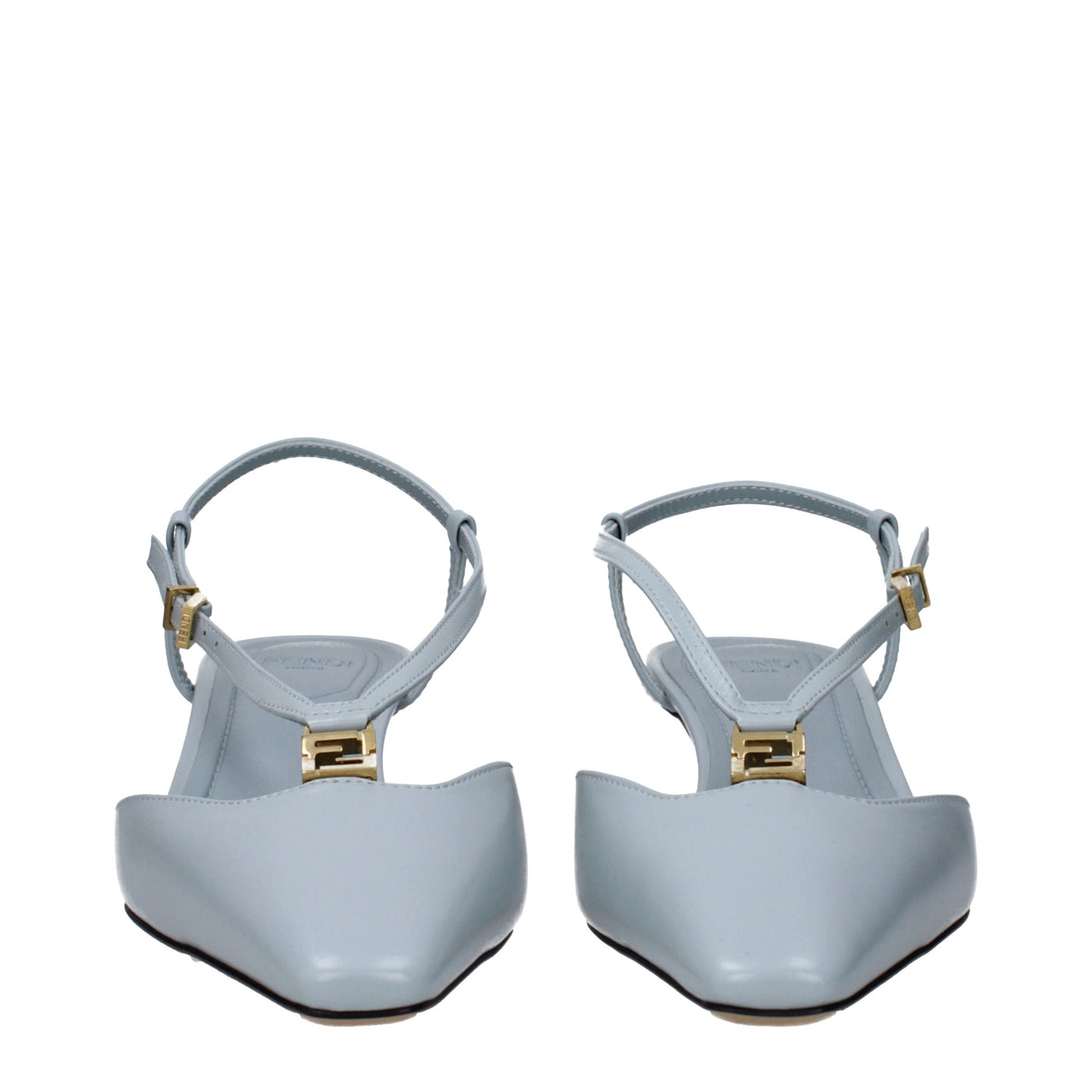 Sandales plates en cuir bleu clair Fendi