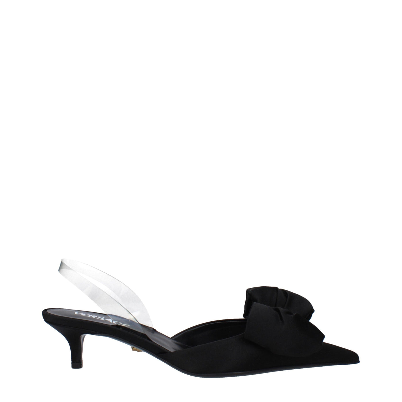 Sandales plates en satin noir Versace