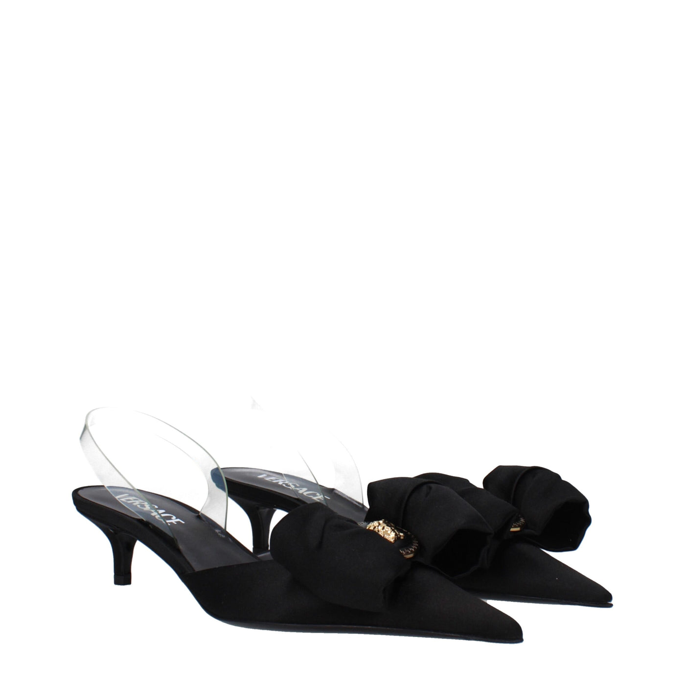 Sandales plates en satin noir Versace