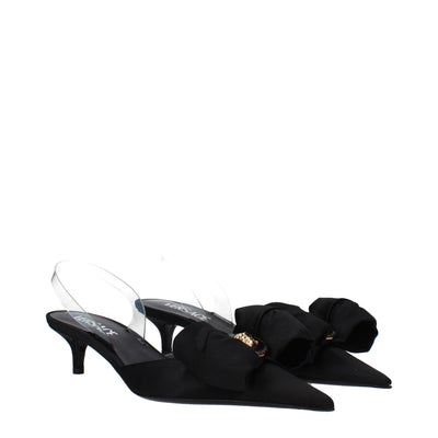Sandales plates en satin noir Versace