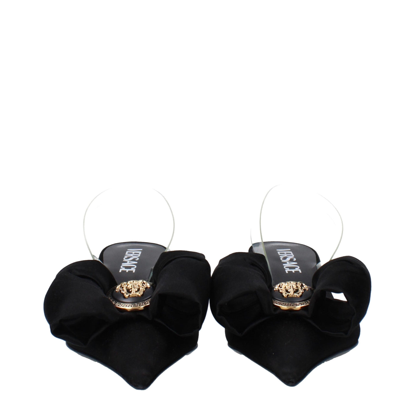 Sandales plates en satin noir Versace
