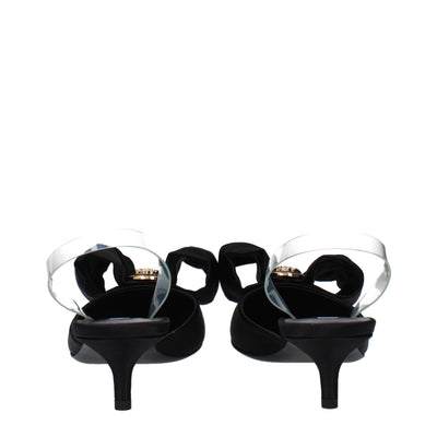 Sandales plates en satin noir Versace