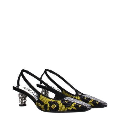 Sandales à talons aiguilles en satin jaune Tom Ford