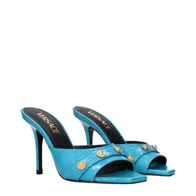 Sandales à talons aiguilles en cuir bleu clair Versace