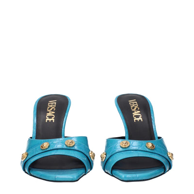 Sandales à talons aiguilles en cuir bleu clair Versace