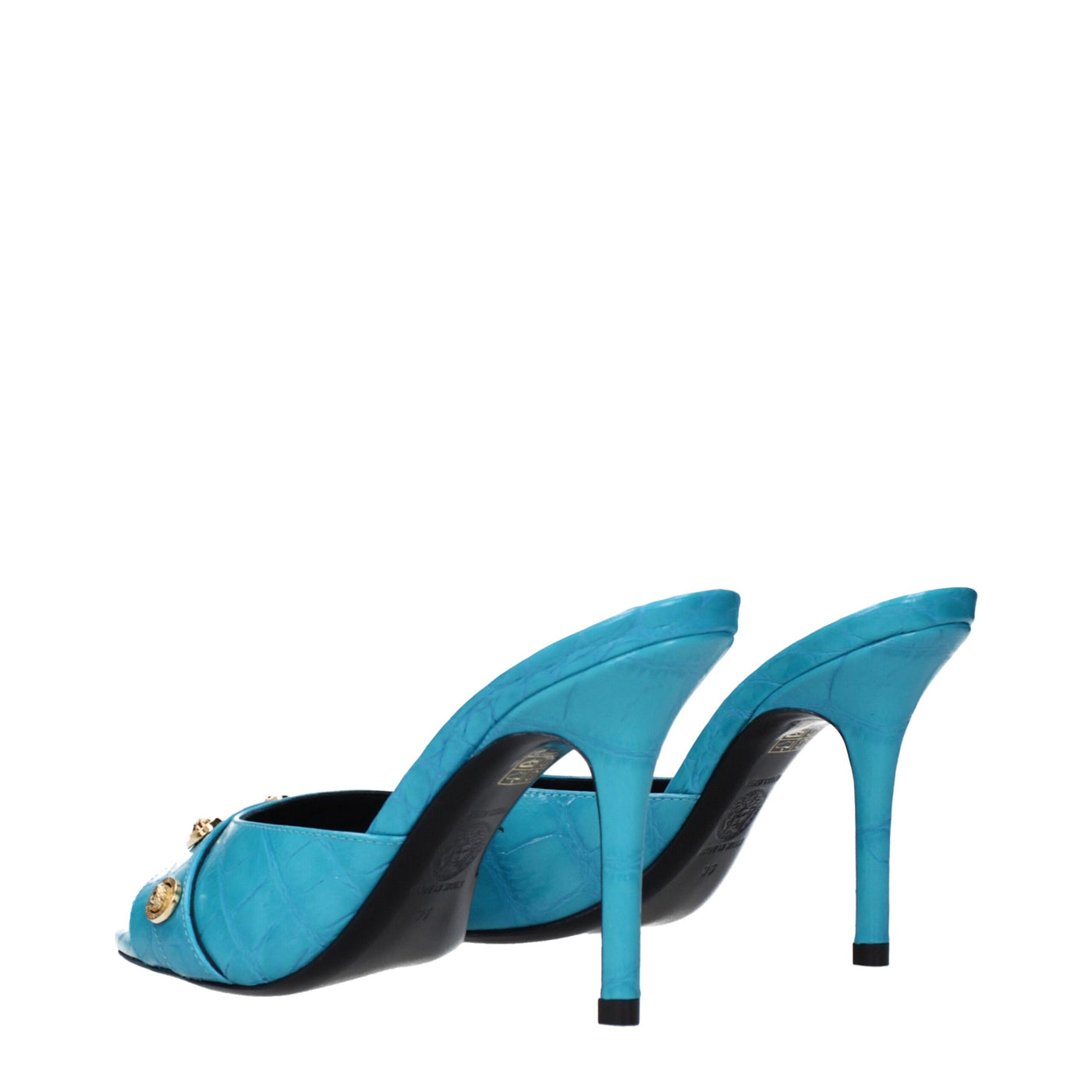 Sandales à talons aiguilles en cuir bleu clair Versace