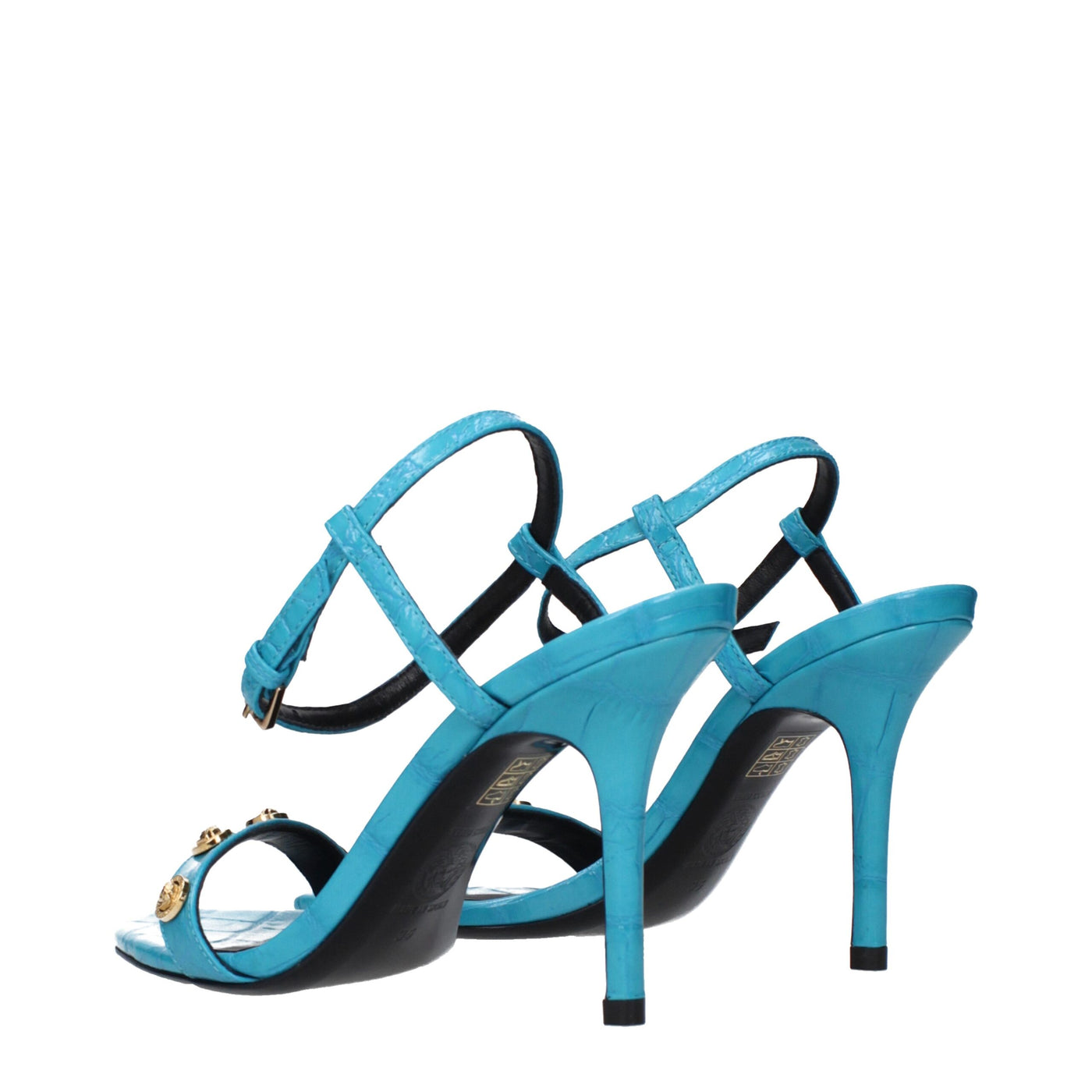 Sandales à talons aiguilles en cuir bleu Versace