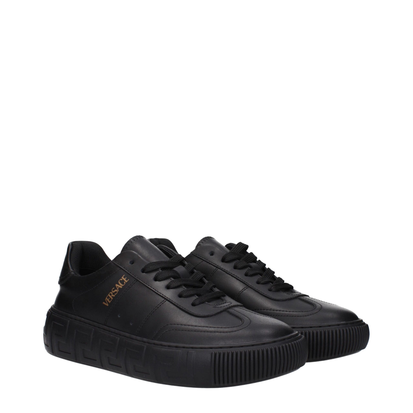 Versace Zwarte Leren Lage Schoenen
