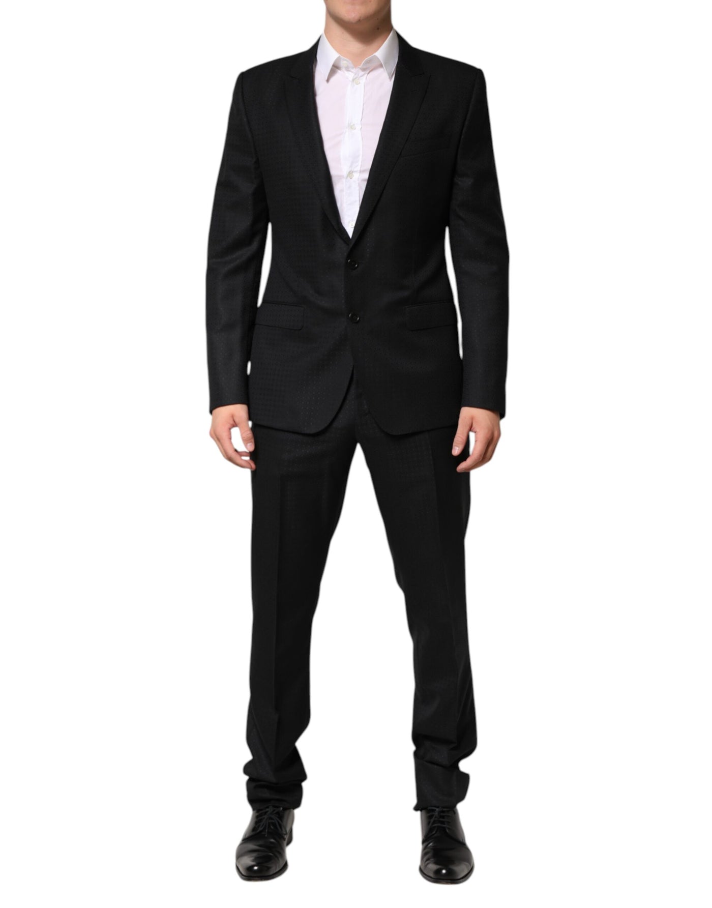 Costume 2 pièces simple boutonnage en jacquard noir Dolce &amp; Gabbana