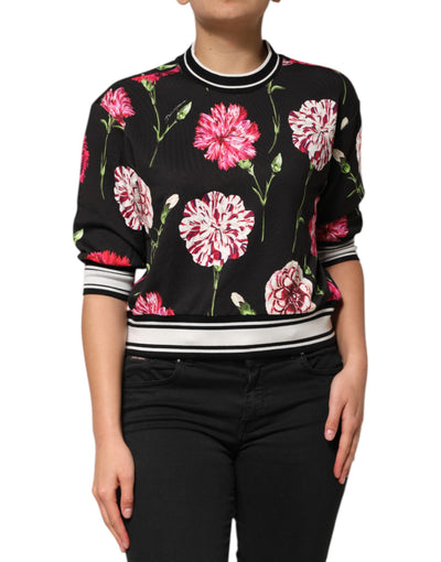 Dolce &amp; Gabbana Zwarte katoenen top met bloemenprint en korte mouwen