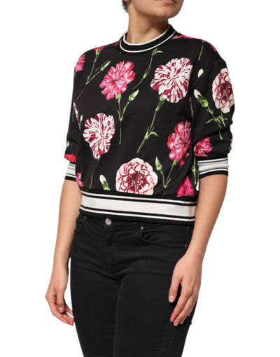 Dolce &amp; Gabbana Zwarte katoenen top met bloemenprint en korte mouwen