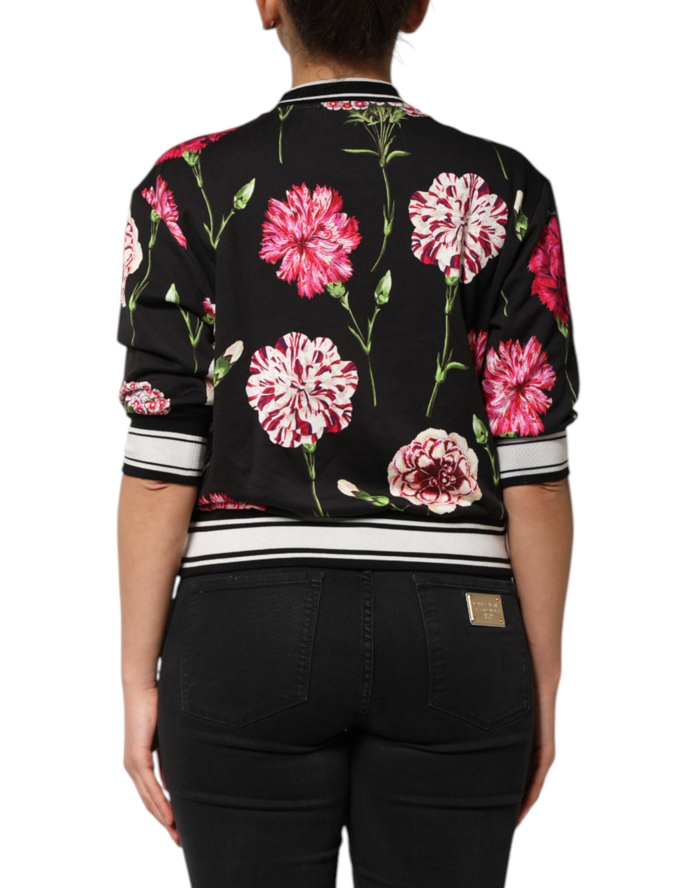 Dolce &amp; Gabbana Zwarte katoenen top met bloemenprint en korte mouwen
