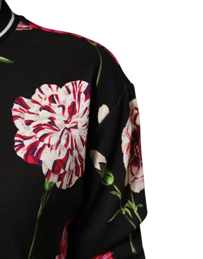 Dolce &amp; Gabbana Zwarte katoenen top met bloemenprint en korte mouwen