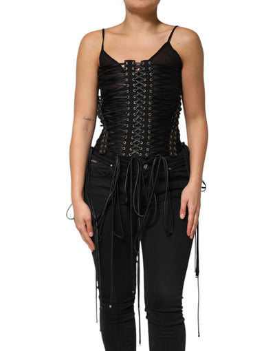 Dolce &amp; Gabbana Zwarte Top met Korset en Oogjesversiering