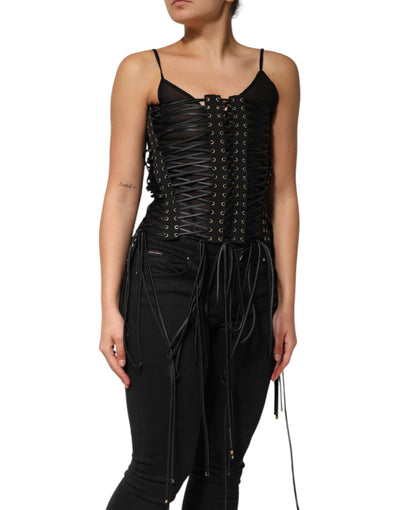 Dolce &amp; Gabbana Zwarte Top met Korset en Oogjesversiering