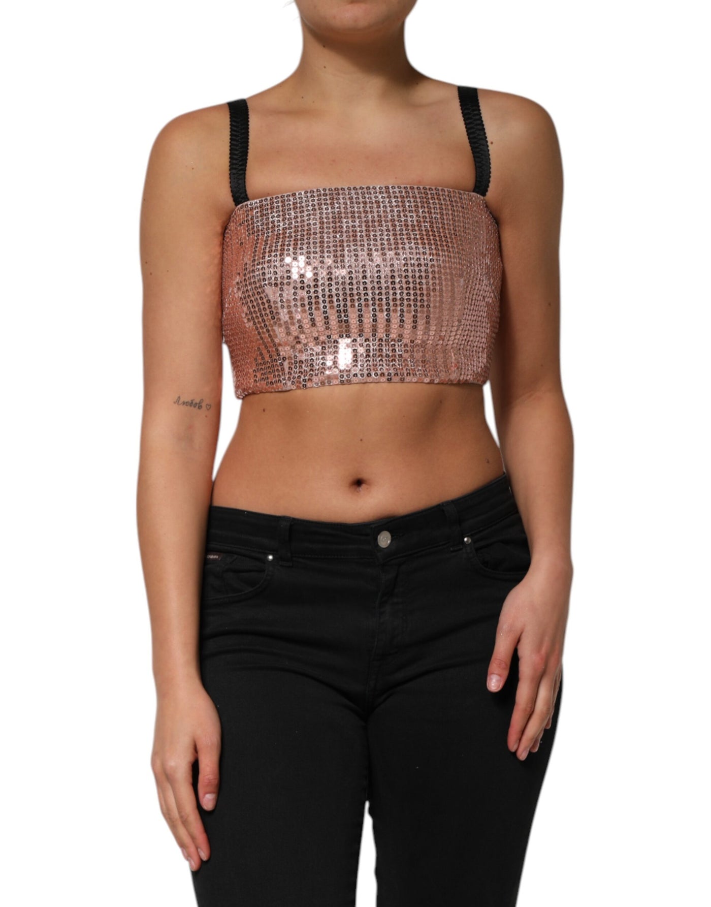 Dolce &amp; Gabbana roze gepaspelde nylon mouwloze crop top