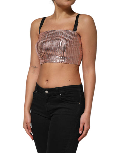 Dolce &amp; Gabbana roze gepaspelde nylon mouwloze crop top
