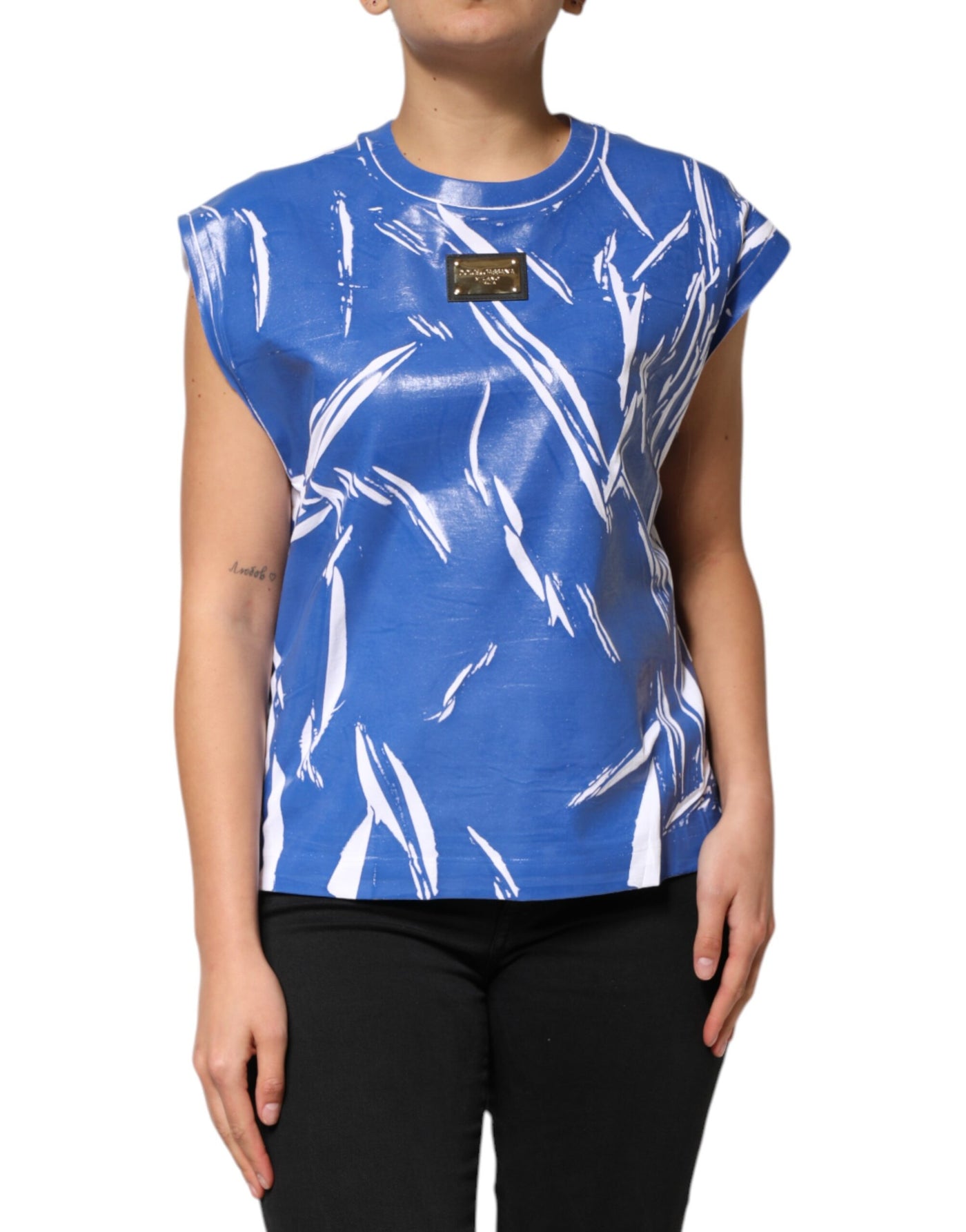 Débardeur Dolce &amp; Gabbana en coton bleu et blanc avec plaque logo pour femme