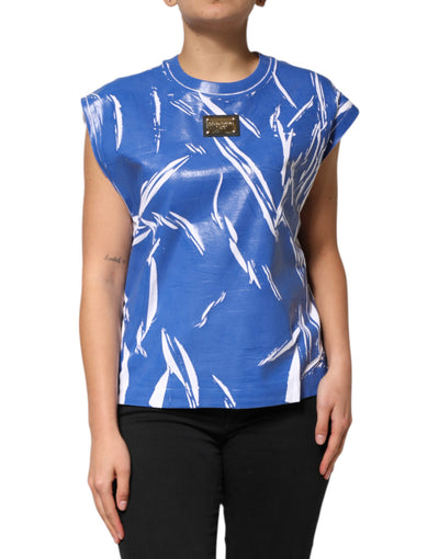 Débardeur Dolce &amp; Gabbana en coton bleu et blanc avec plaque logo pour femme