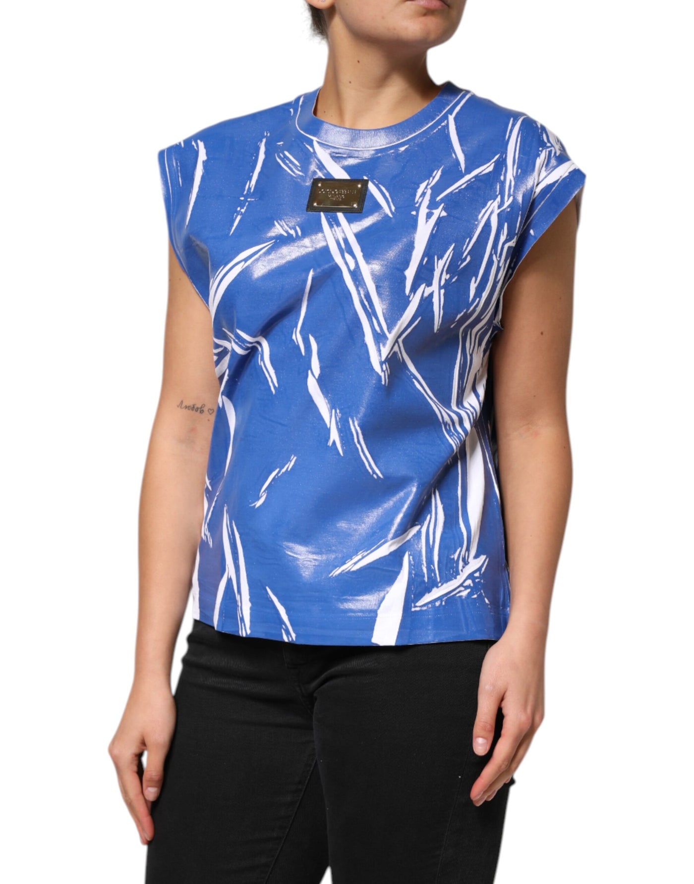 Débardeur Dolce &amp; Gabbana en coton bleu et blanc avec plaque logo pour femme