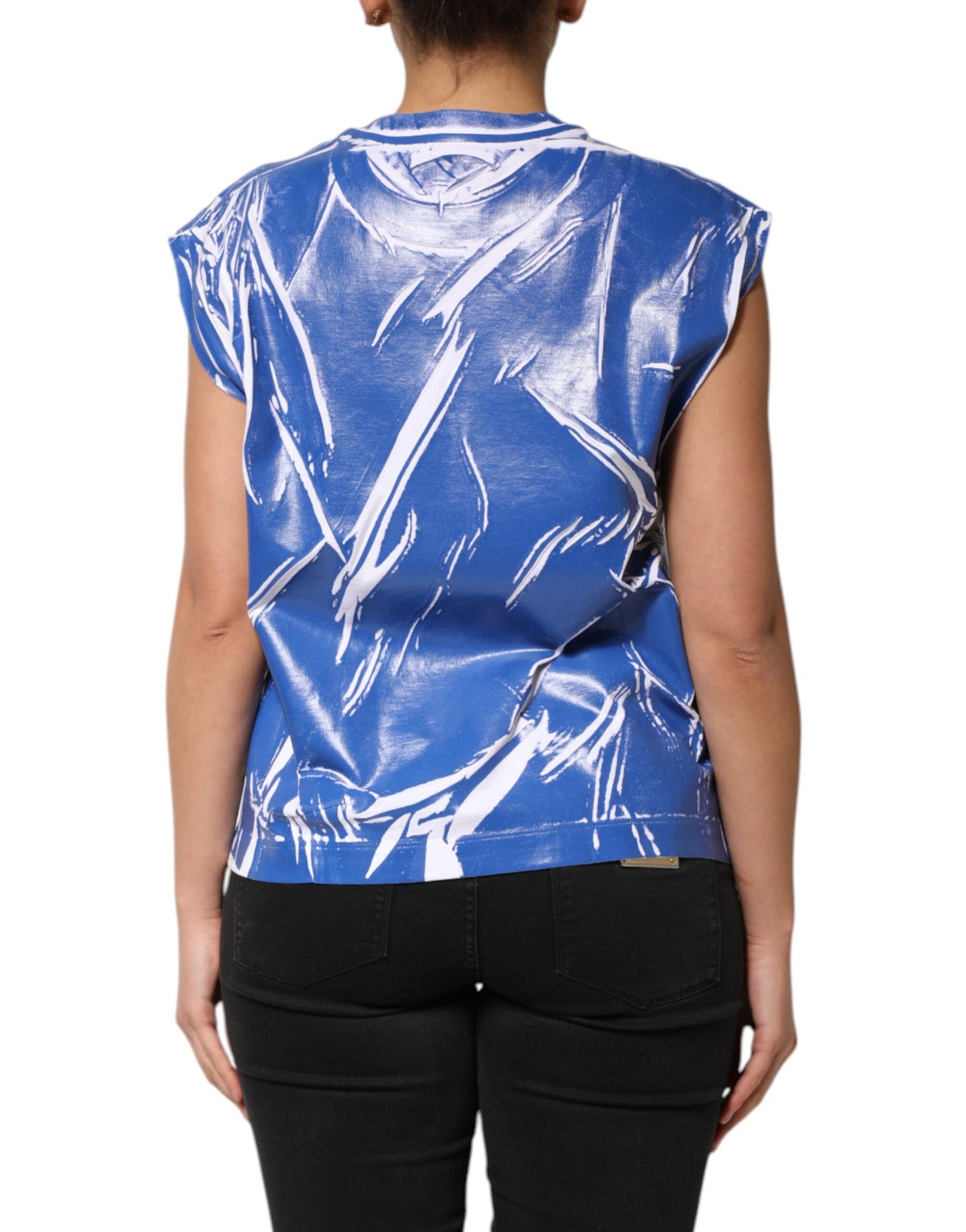 Débardeur Dolce &amp; Gabbana en coton bleu et blanc avec plaque logo pour femme