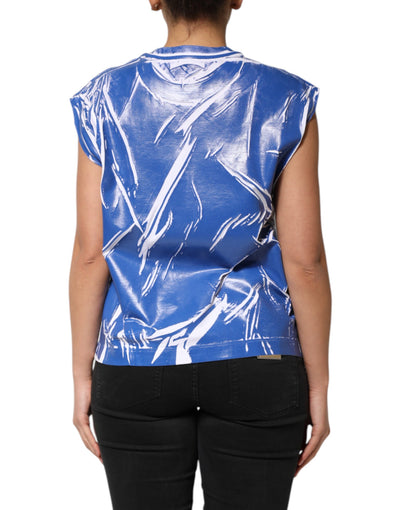 Débardeur Dolce &amp; Gabbana en coton bleu et blanc avec plaque logo pour femme