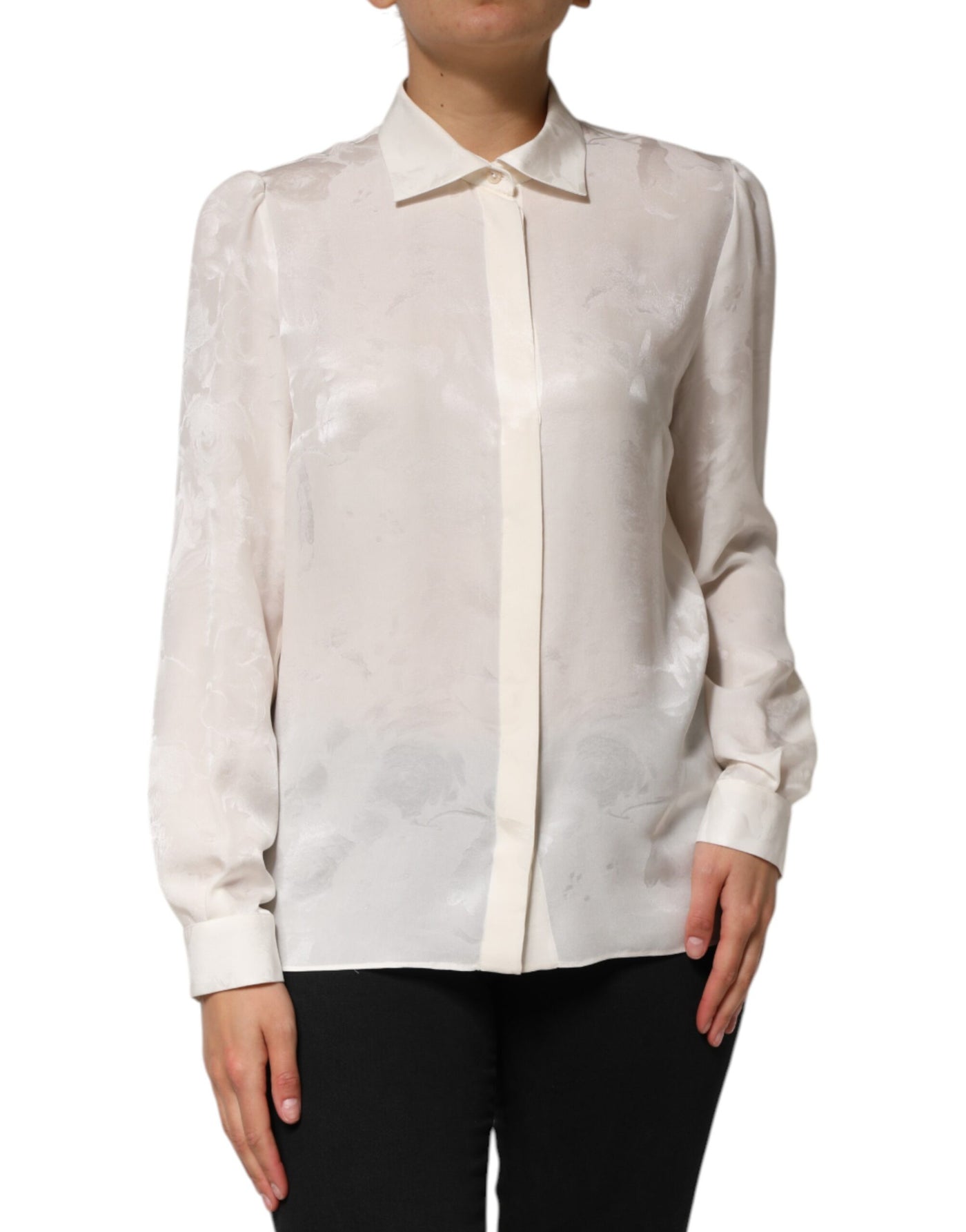 Dolce &amp; Gabbana Witte Zijden Top met Lange Mouwen en Kraag