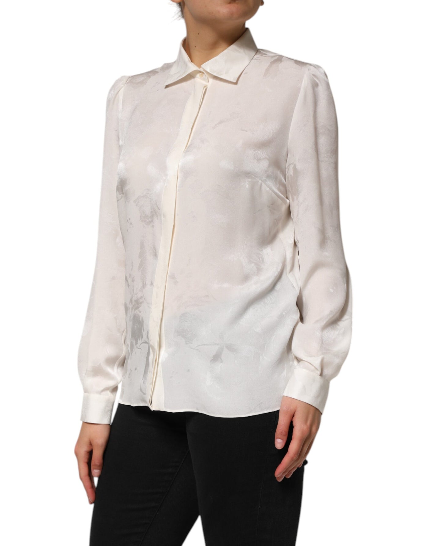 Dolce &amp; Gabbana Witte Zijden Top met Lange Mouwen en Kraag
