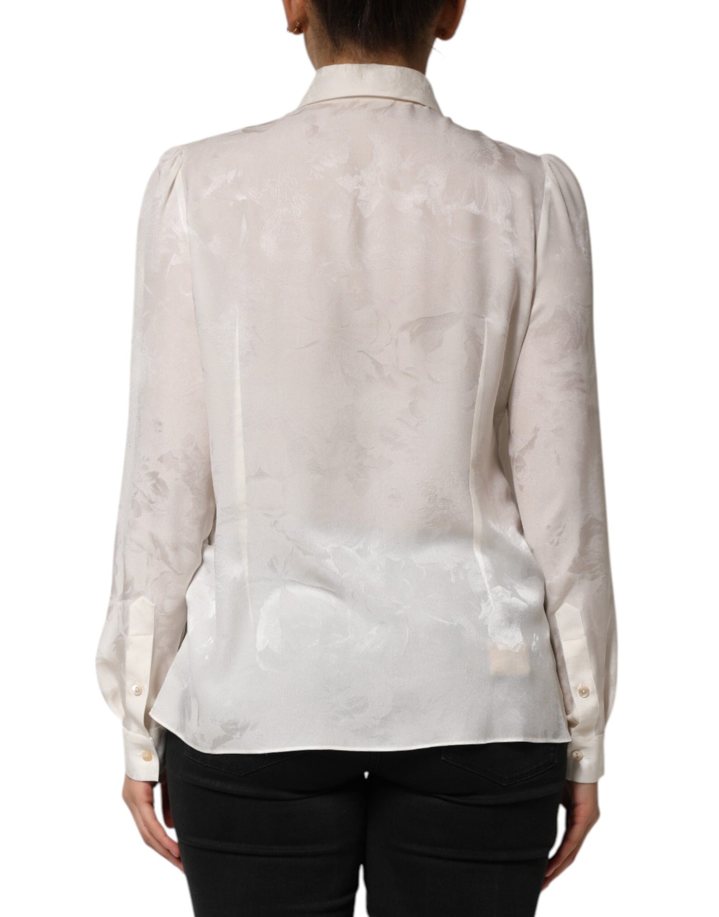 Dolce &amp; Gabbana Witte Zijden Top met Lange Mouwen en Kraag