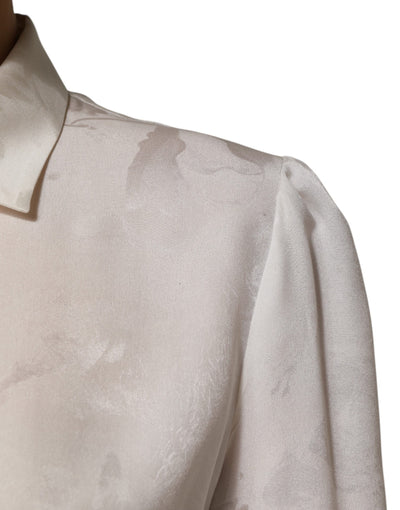 Dolce &amp; Gabbana Witte Zijden Top met Lange Mouwen en Kraag