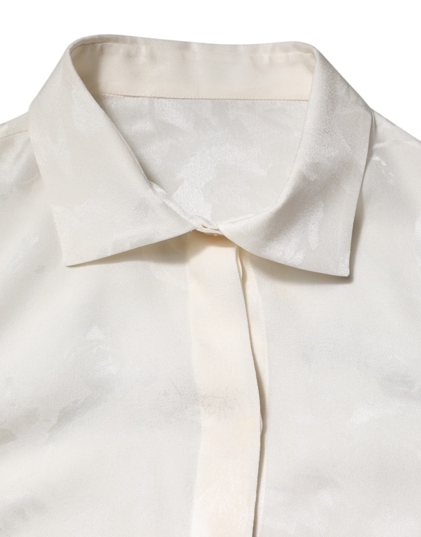 Dolce &amp; Gabbana Witte Zijden Top met Lange Mouwen en Kraag
