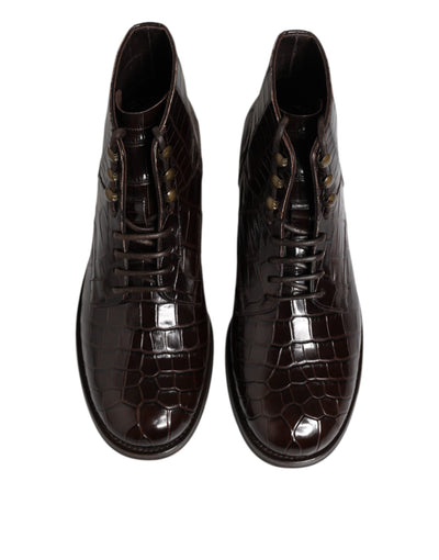 Dolce & Gabbana Dark Brown Leather Lace Up Short Boots Shoes