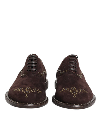 Dolce &amp; Gabbana Bruine Fluwelen Veterschoenen Oxford