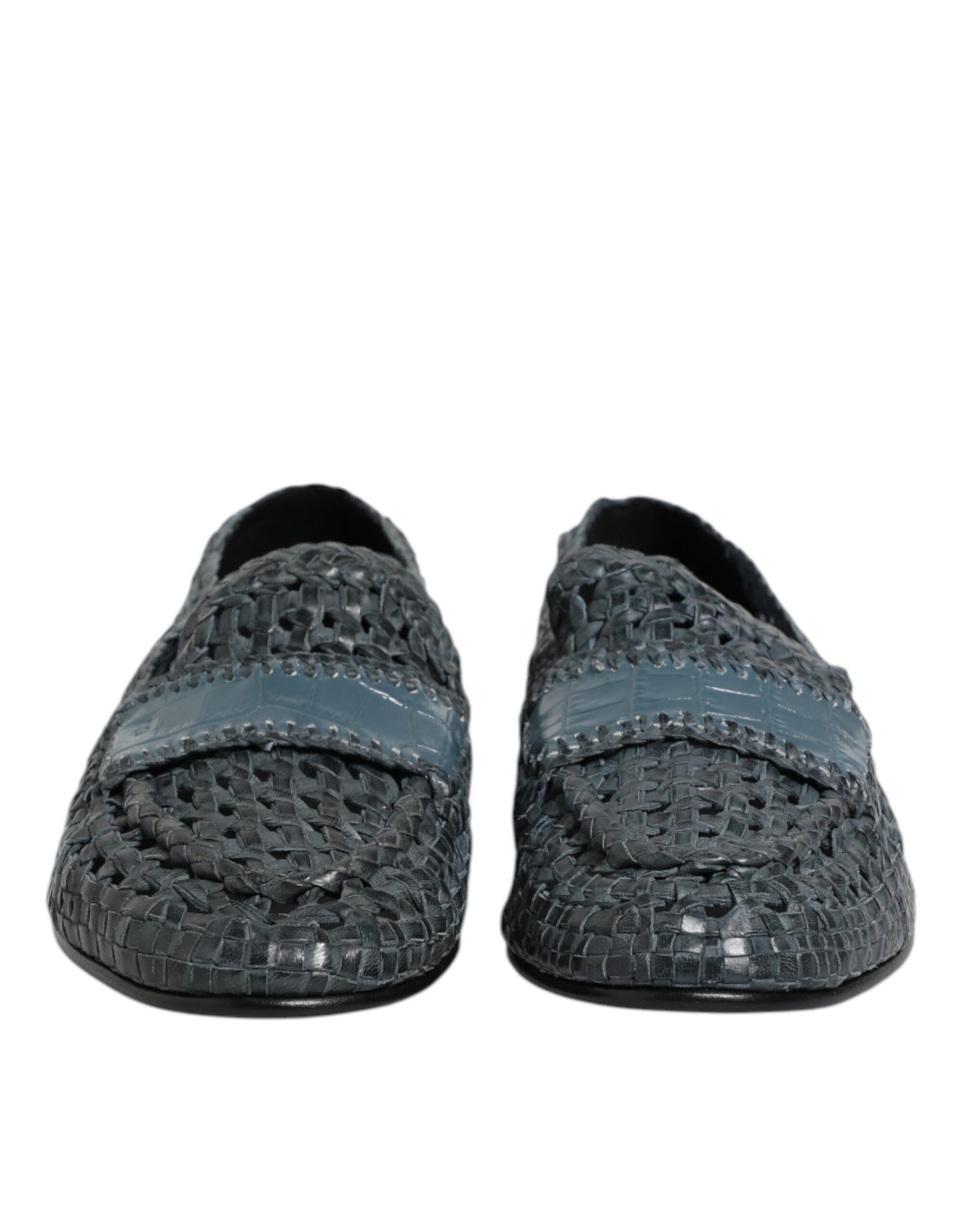 Dolce &amp; Gabbana Blauwe Geweven Raffia Slip-On Loafers Schoenen