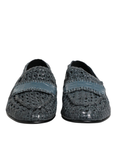 Dolce &amp; Gabbana Blauwe Geweven Raffia Slip-On Loafers Schoenen