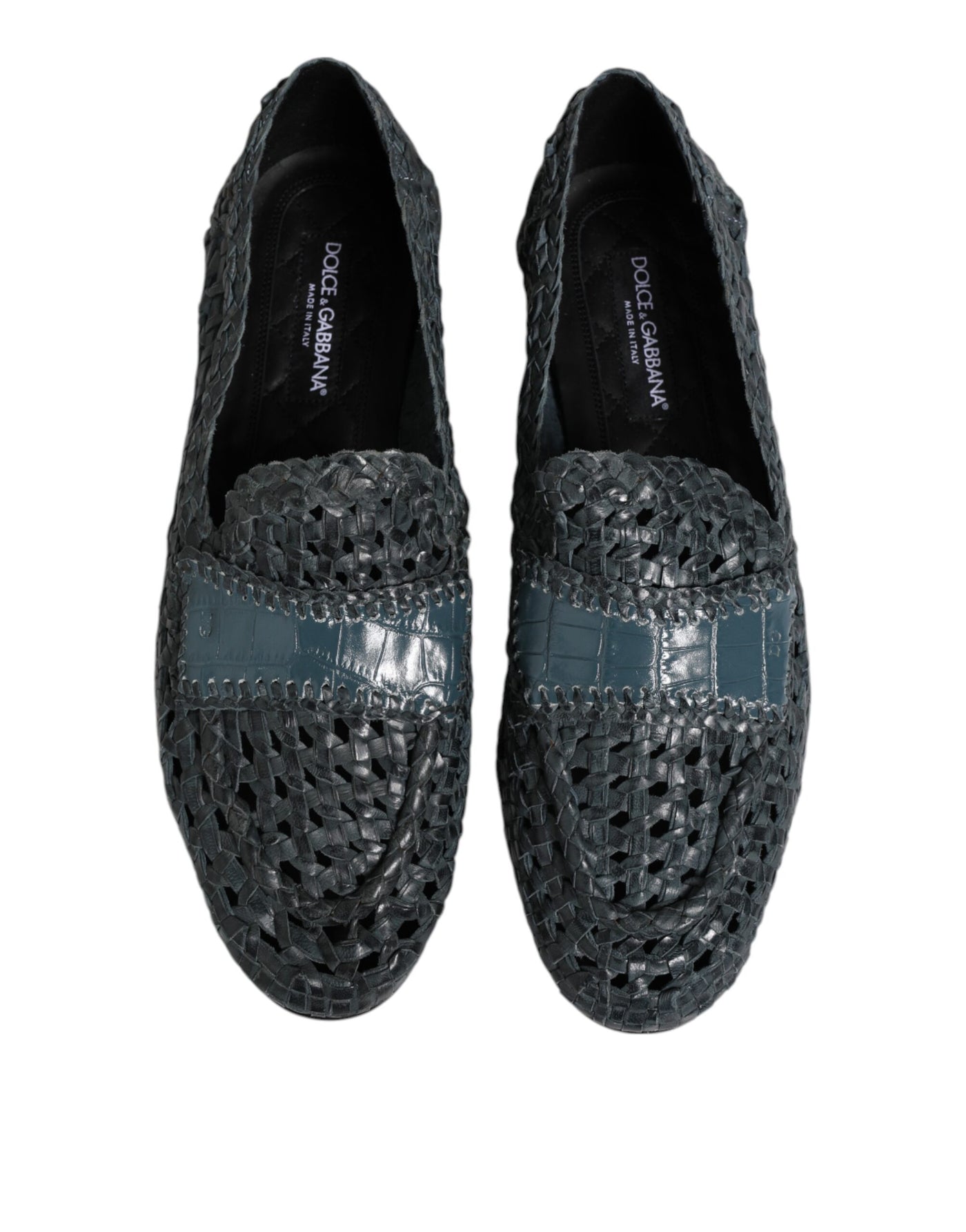 Dolce &amp; Gabbana Blauwe Geweven Raffia Slip-On Loafers Schoenen