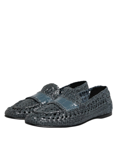 Dolce &amp; Gabbana Blauwe Geweven Raffia Slip-On Loafers Schoenen
