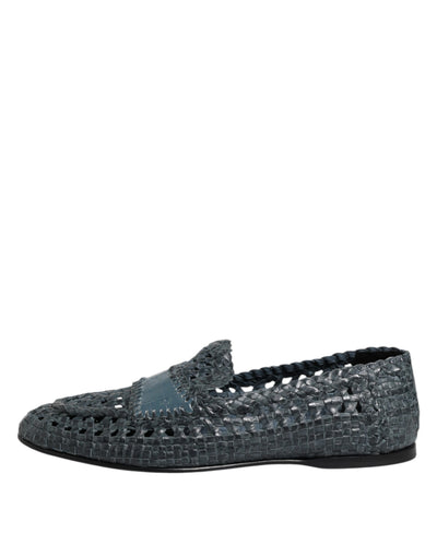 Dolce &amp; Gabbana Blauwe Geweven Raffia Slip-On Loafers Schoenen
