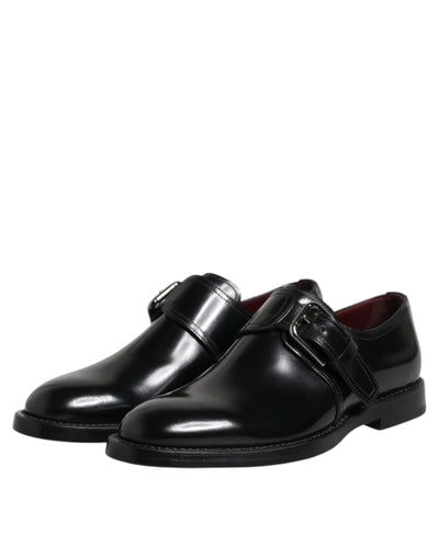 Dolce &amp; Gabbana Zwarte Leren Monk Strap Derby Formele Schoenen