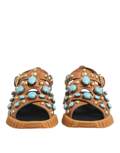 Sandales cloutées en cuir marron Dolce &amp; Gabbana