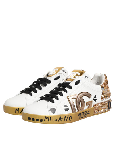 Dolce &amp; Gabbana White Gold Crystal Portofino Sneakers Schoenen