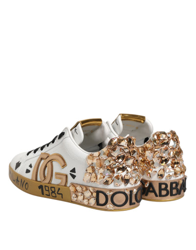 Dolce &amp; Gabbana White Gold Crystal Portofino Sneakers Schoenen