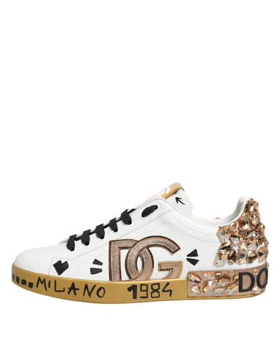 Dolce &amp; Gabbana White Gold Crystal Portofino Sneakers Schoenen
