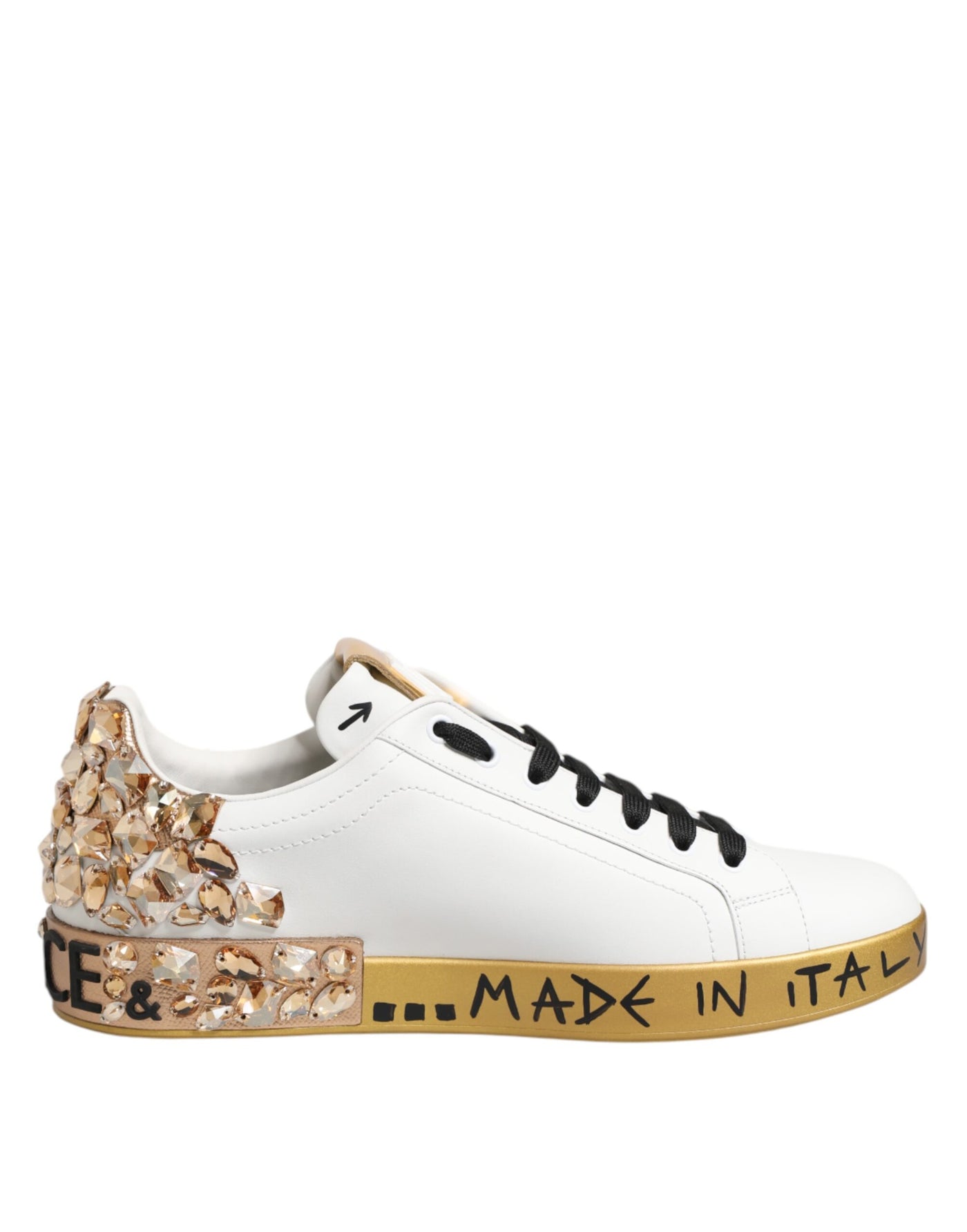 Dolce &amp; Gabbana White Gold Crystal Portofino Sneakers Schoenen