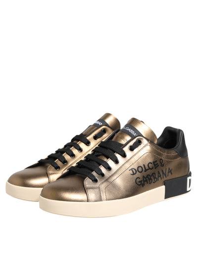 Dolce &amp; Gabbana Gold Portofino leren lage sneakers