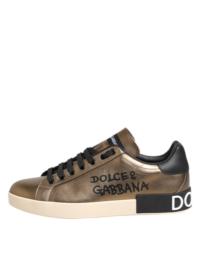 Dolce &amp; Gabbana Gold Portofino leren lage sneakers