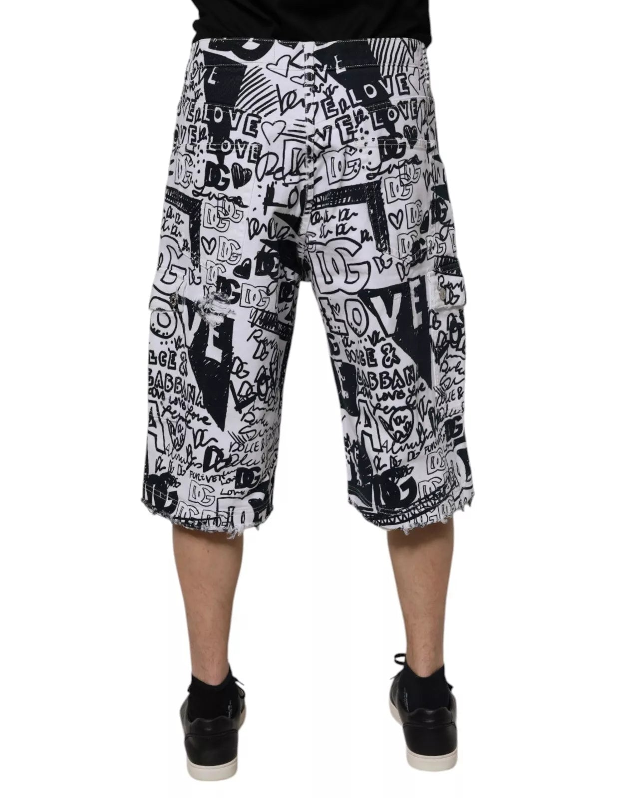 Dolce &amp; Gabbana Witte Graffiti Katoenen Heren Bermuda Denim Shorts