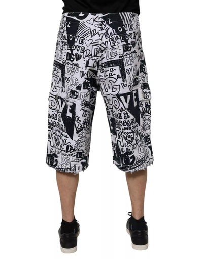 Dolce &amp; Gabbana Witte Graffiti Katoenen Heren Bermuda Denim Shorts