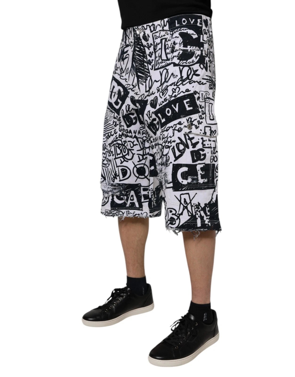 Dolce &amp; Gabbana Witte Graffiti Katoenen Heren Bermuda Denim Shorts